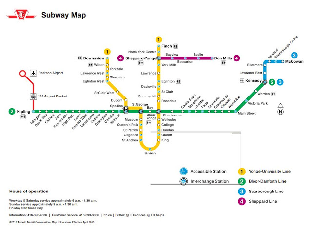 Mapa do metrô de Toronto, Canadá. 