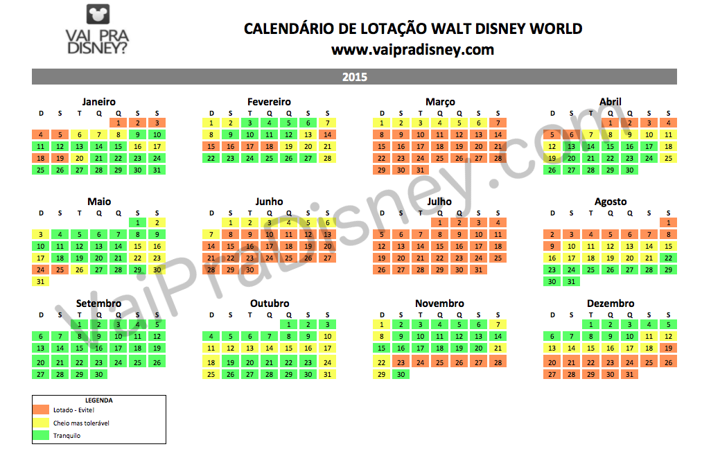 Calendário com tempo de espera e filas na Disney em 2015